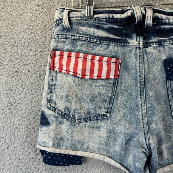 VTG Seventeen Jean Shorts Sz 11 Patriotic Distressed Cut Off Denim Blue Striped - Picture 11 of 12